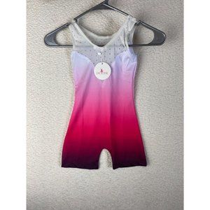 Zaclotre Pink White Silver Jewel One Piece Dance Outfit Size EU 120 5T NWT